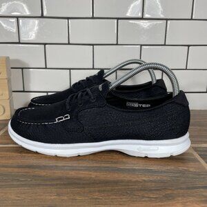 Skechers Go Step Riptide Womens Size 8.5 Boat Shoes Black White Goga Max Moc Toe